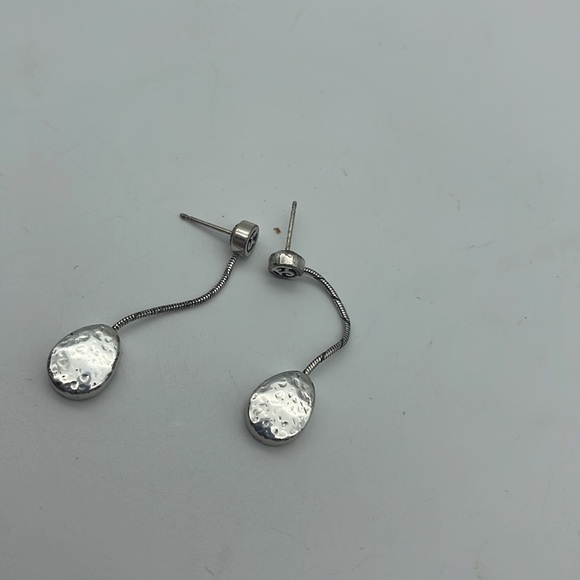 Brighton Mediterranean Long Post Earrings Hammered Gold & Silver - Picture 3 of 4